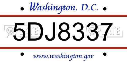 5DJ8337 District Of Columbia License Plate