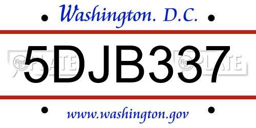 5DJB337 District Of Columbia License Plate