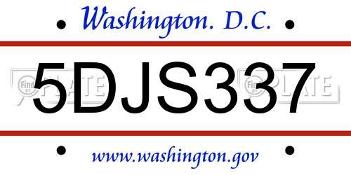 5DJS337 District Of Columbia License Plate