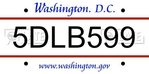 5DLB599 District Of Columbia License Plate
