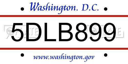 5DLB899 District Of Columbia License Plate