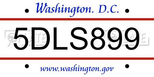5DLS899 District Of Columbia License Plate