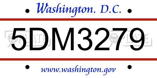5DM3279 District Of Columbia License Plate