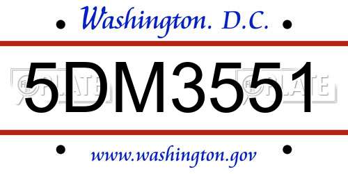 5DM3551 District Of Columbia License Plate