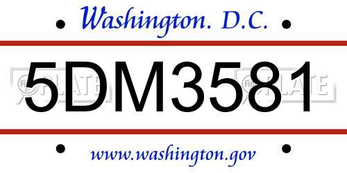 5DM3581 District Of Columbia License Plate