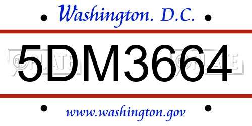 5DM3664 District Of Columbia License Plate