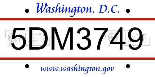 5DM3749 District Of Columbia License Plate