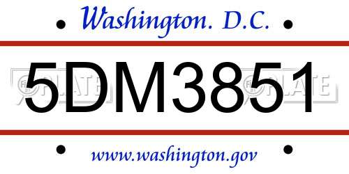 5DM3851 District Of Columbia License Plate