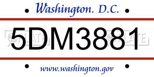 5DM3881 District Of Columbia License Plate