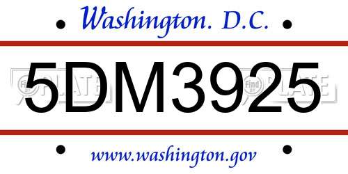 5DM3925 District Of Columbia License Plate