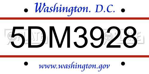 5DM3928 District Of Columbia License Plate