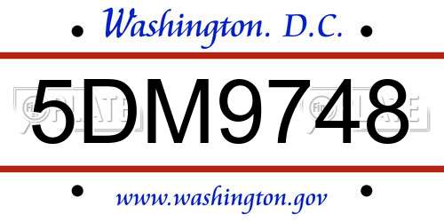 5DM9748 District Of Columbia License Plate