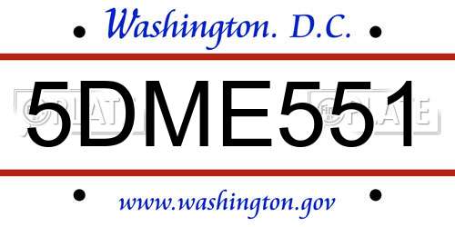 5DME551 District Of Columbia License Plate