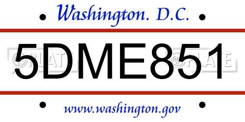 5DME851 District Of Columbia License Plate