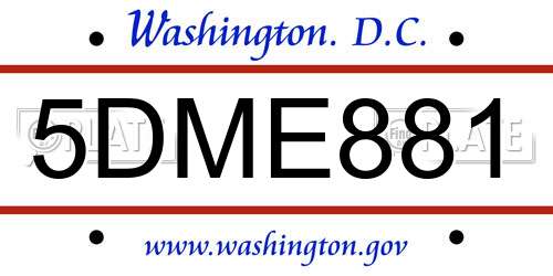 5DME881 District Of Columbia License Plate