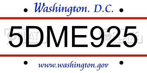 5DME925 District Of Columbia License Plate