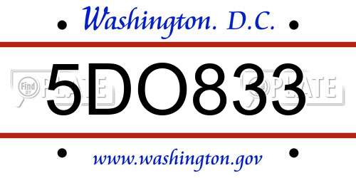 5DO833 District Of Columbia License Plate