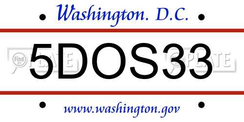 5DOS33 District Of Columbia License Plate