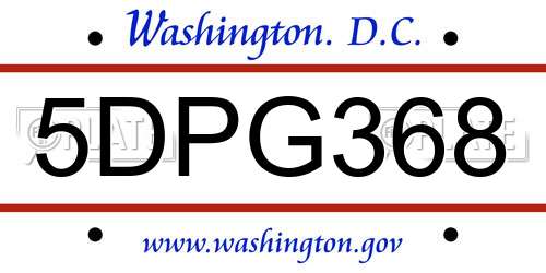 5DPG368 District Of Columbia License Plate