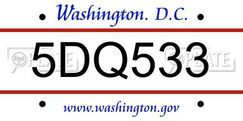 5DQ533 District Of Columbia License Plate