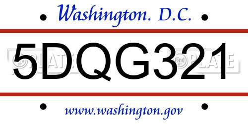 5DQG321 District Of Columbia License Plate