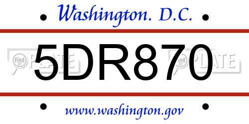 5DR870 District Of Columbia License Plate