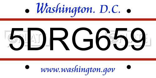 5DRG659 District Of Columbia License Plate
