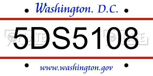 5DS5108 District Of Columbia License Plate