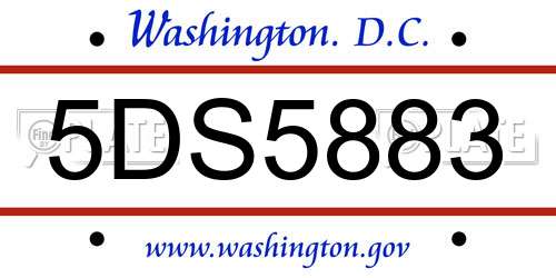 5DS5883 District Of Columbia License Plate