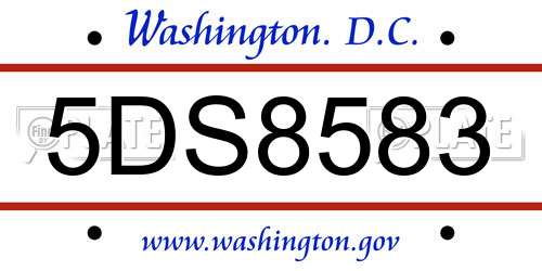 5DS8583 District Of Columbia License Plate