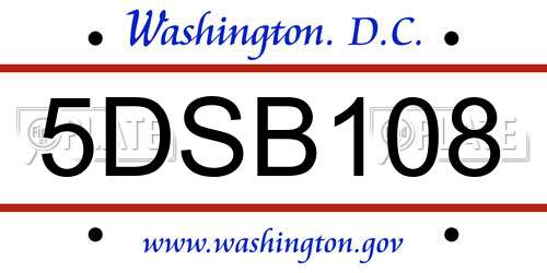 5DSB108 District Of Columbia License Plate