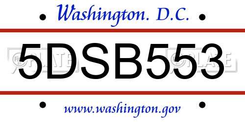 5DSB553 District Of Columbia License Plate