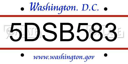 5DSB583 District Of Columbia License Plate