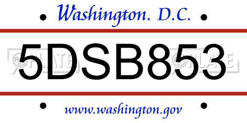 5DSB853 District Of Columbia License Plate