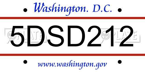 5DSD212 District Of Columbia License Plate