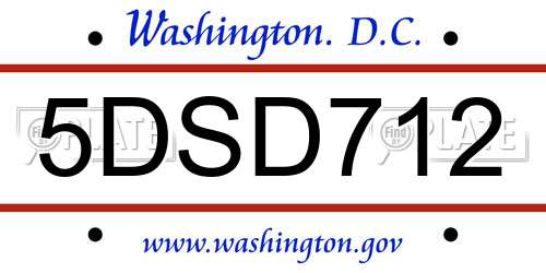 5DSD712 District Of Columbia License Plate