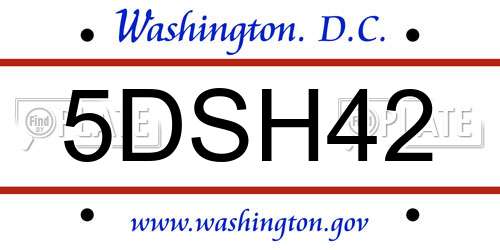 5DSH42 District Of Columbia License Plate