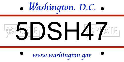 5DSH47 District Of Columbia License Plate