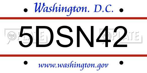 5DSN42 District Of Columbia License Plate