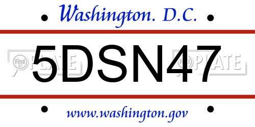 5DSN47 District Of Columbia License Plate