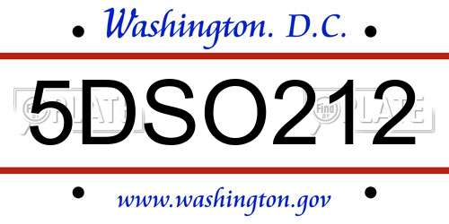 5DSO212 District Of Columbia License Plate