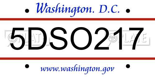 5DSO217 District Of Columbia License Plate