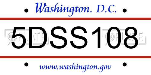 5DSS108 District Of Columbia License Plate