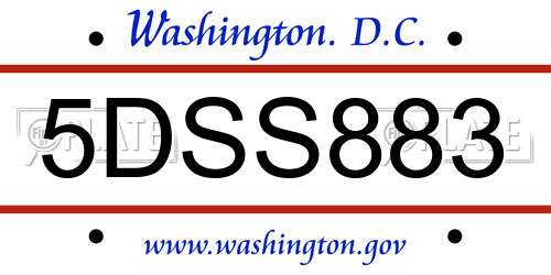 5DSS883 District Of Columbia License Plate
