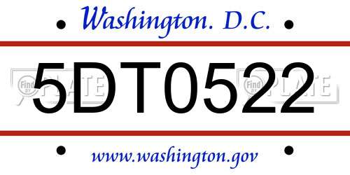 5DT0522 District Of Columbia License Plate