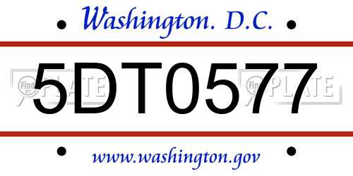 5DT0577 District Of Columbia License Plate