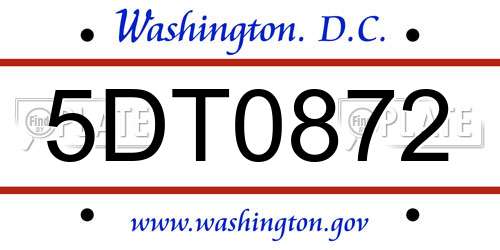 5DT0872 District Of Columbia License Plate