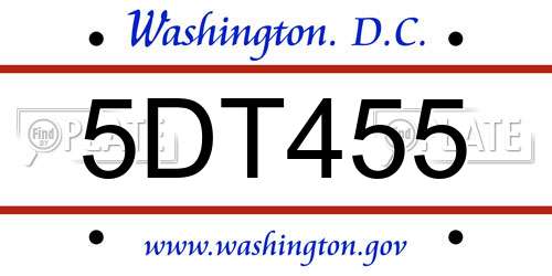 5DT455 District Of Columbia License Plate