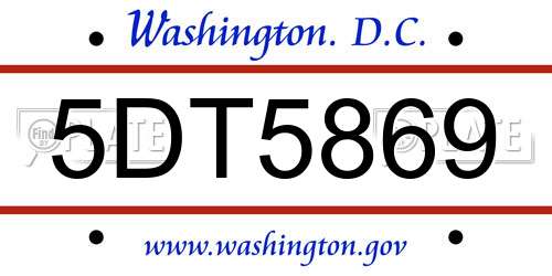 5DT5869 District Of Columbia License Plate