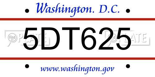 5DT625 District Of Columbia License Plate